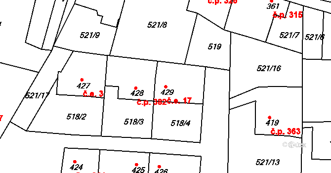 Skalná 17 na parcele st. 429 v KÚ Skalná, Katastrální mapa