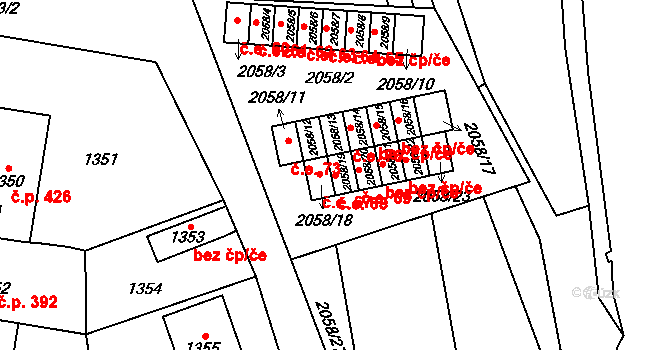 Olešnice 68 na parcele st. 2058/19 v KÚ Olešnice na Moravě, Katastrální mapa