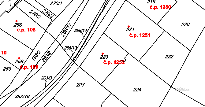 Brumov 1252, Brumov-Bylnice na parcele st. 223 v KÚ Brumov, Katastrální mapa