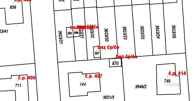 Kožlany 40236854 na parcele st. 697 v KÚ Kožlany, Katastrální mapa