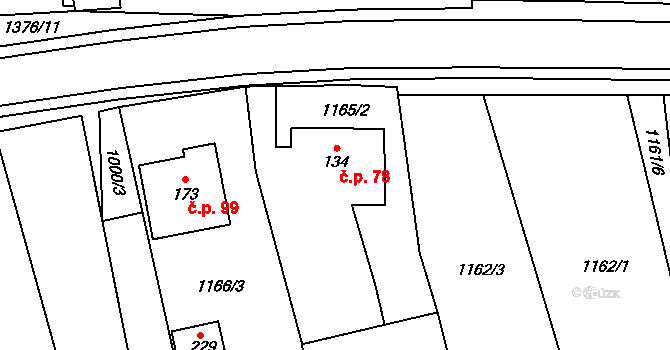 Petrůvka 78 na parcele st. 134 v KÚ Petrůvka u Slavičína, Katastrální mapa