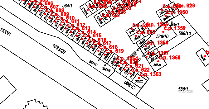 Ráj 619, Karviná na parcele st. 584/86 v KÚ Ráj, Katastrální mapa