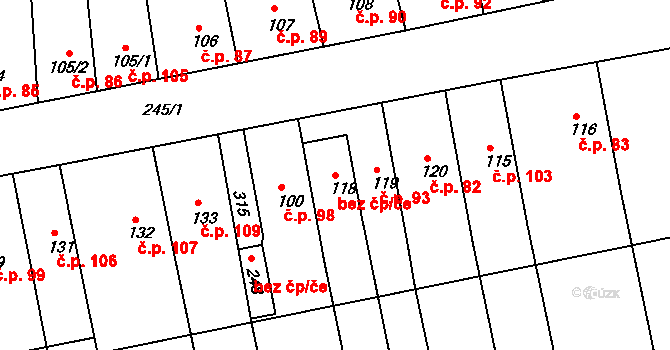Holešov 47591854 na parcele st. 118 v KÚ Količín, Katastrální mapa