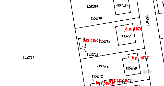 Pelhřimov 48592854 na parcele st. 1552/63 v KÚ Pelhřimov, Katastrální mapa