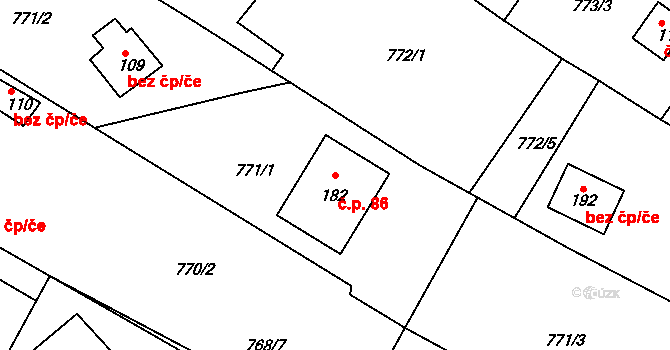 Plískov 86 na parcele st. 182 v KÚ Plískov, Katastrální mapa