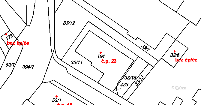 Třibřichy 23 na parcele st. 164 v KÚ Třibřichy, Katastrální mapa