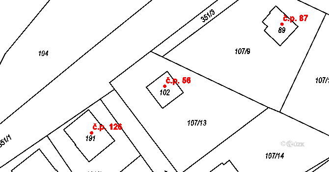 Škrovád 56, Slatiňany na parcele st. 102 v KÚ Škrovád, Katastrální mapa