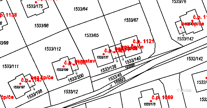 Řeporyje 1129, Praha na parcele st. 1533/137 v KÚ Řeporyje, Katastrální mapa
