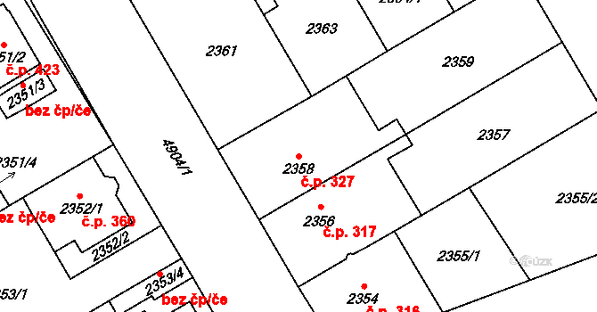 Pražské Předměstí 327, Vysoké Mýto na parcele st. 2358 v KÚ Vysoké Mýto, Katastrální mapa