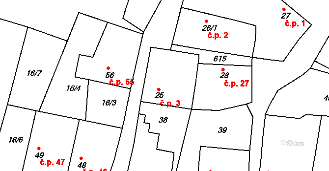 Korycany 3, Neratovice na parcele st. 25 v KÚ Korycany, Katastrální mapa