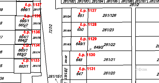 Kralupy nad Vltavou 1129 na parcele st. 649/1 v KÚ Lobeč, Katastrální mapa