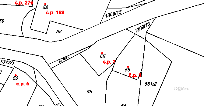 Čisovice 3 na parcele st. 55 v KÚ Čisovice, Katastrální mapa