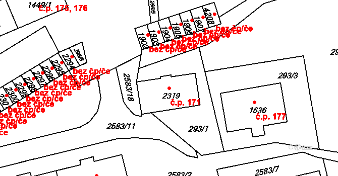Hořejší Předměstí 171, Domažlice na parcele st. 2319 v KÚ Domažlice, Katastrální mapa