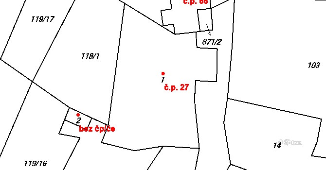 Štipoklasy 27, Plánice na parcele st. 1 v KÚ Štipoklasy u Lovčic, Katastrální mapa