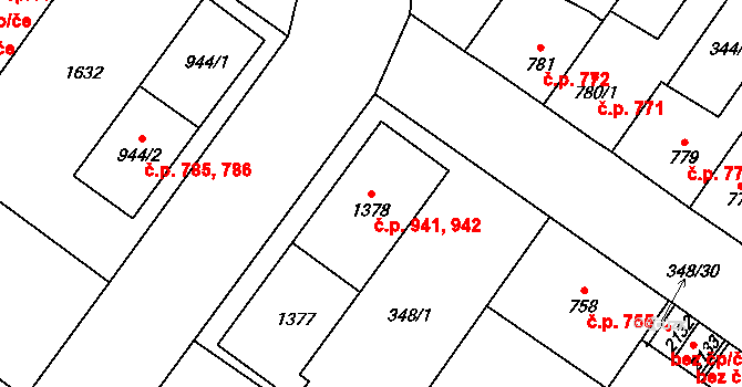 Přeštice 941,942 na parcele st. 1378 v KÚ Přeštice, Katastrální mapa
