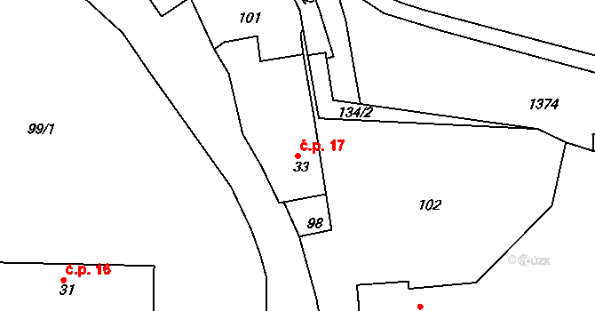 Olešná 17, Němčovice na parcele st. 33 v KÚ Olešná u Radnic, Katastrální mapa