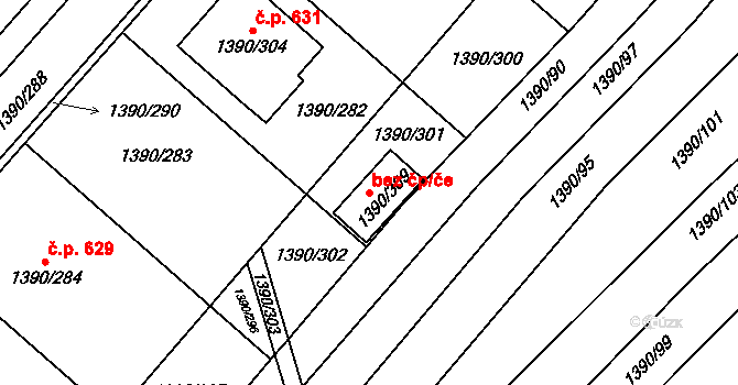Babice 70965854 na parcele st. 1390/309 v KÚ Babice u Uherského Hradiště, Katastrální mapa