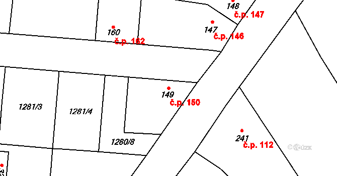 Krupá 150 na parcele st. 149 v KÚ Krupá, Katastrální mapa