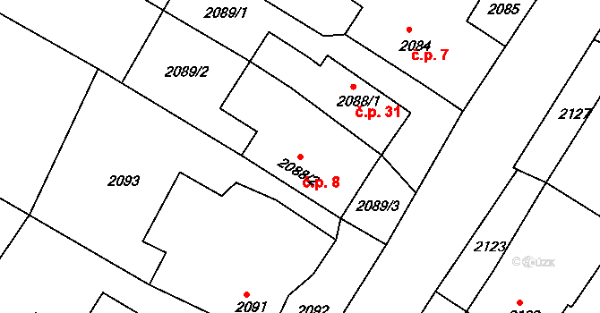 Gabrielka 8, Kamenice nad Lipou na parcele st. 2088/2 v KÚ Kamenice nad Lipou, Katastrální mapa