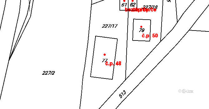Losina 48, Chotěšov na parcele st. 77 v KÚ Losina, Katastrální mapa