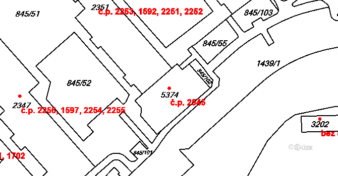 Blansko 2545 na parcele st. 5374 v KÚ Blansko, Katastrální mapa