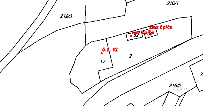 Borek 12, Kozojedy na parcele st. 17 v KÚ Borek u Kozojed, Katastrální mapa