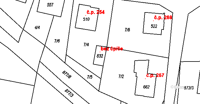 Losiná 96608854 na parcele st. 832 v KÚ Losiná u Plzně, Katastrální mapa