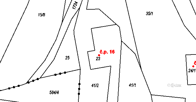 Kounov 16 na parcele st. 23 v KÚ Kounov u Dobrušky, Katastrální mapa