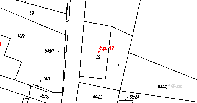 Olešnice 17 na parcele st. 32 v KÚ Olešnice u Rychnova nad Kněžnou, Katastrální mapa