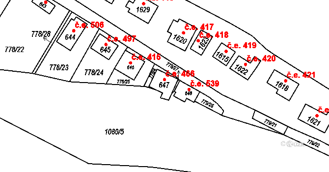 Šťáhlavy 466 na parcele st. 647 v KÚ Šťáhlavy, Katastrální mapa