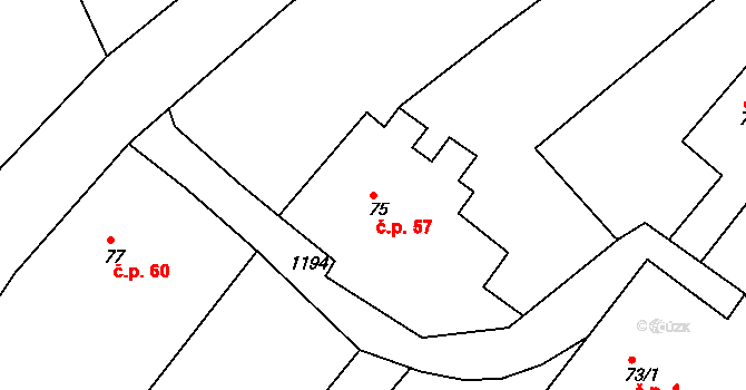 Litíč 57 na parcele st. 75 v KÚ Litíč, Katastrální mapa