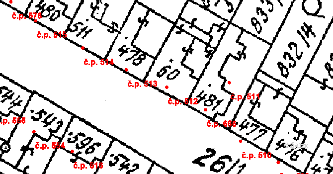 Kostice 512 na parcele st. 613 v KÚ Kostice, Katastrální mapa
