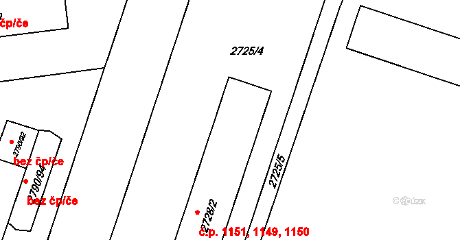 Holešov 1149,1150,1151 na parcele st. 2728/2 v KÚ Holešov, Katastrální mapa