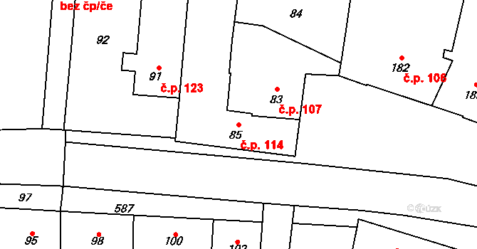 Čehovice 114 na parcele st. 85 v KÚ Čehovice, Katastrální mapa