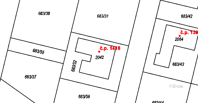 Svítkov 1418, Pardubice na parcele st. 2042 v KÚ Svítkov, Katastrální mapa