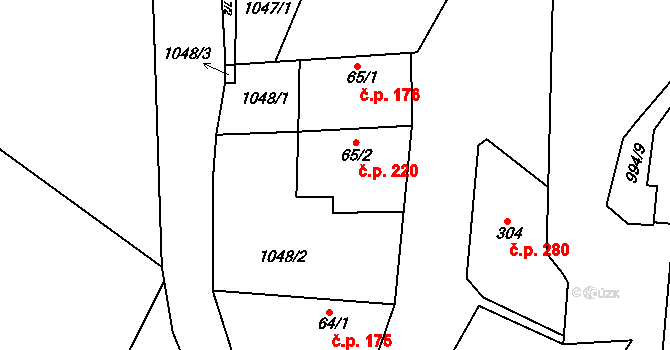 Jevišovice 220 na parcele st. 65/2 v KÚ Jevišovice, Katastrální mapa