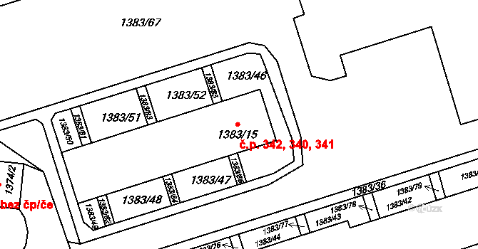 Moravský Krumlov 340,341,342 na parcele st. 1383/15 v KÚ Moravský Krumlov, Katastrální mapa