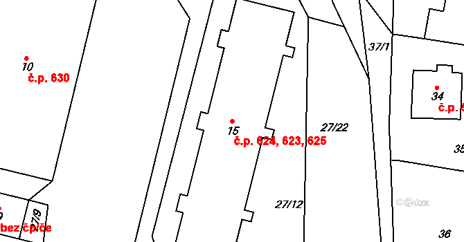 Desná II 623,624,625, Desná na parcele st. 15 v KÚ Desná II, Katastrální mapa