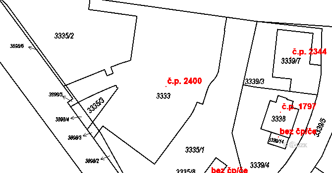 Modřany 2400, Praha na parcele st. 3333 v KÚ Modřany, Katastrální mapa
