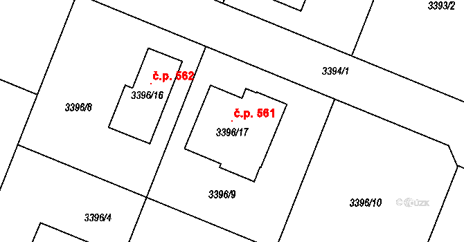 Šanov 561 na parcele st. 3396/17 v KÚ Šanov nad Jevišovkou, Katastrální mapa