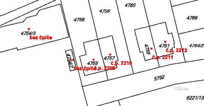 Jihlava 2210 na parcele st. 4757 v KÚ Jihlava, Katastrální mapa