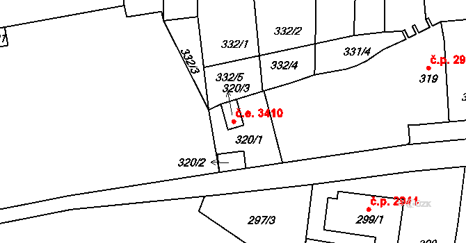 Helenín 3410, Jihlava na parcele st. 320/3 v KÚ Helenín, Katastrální mapa