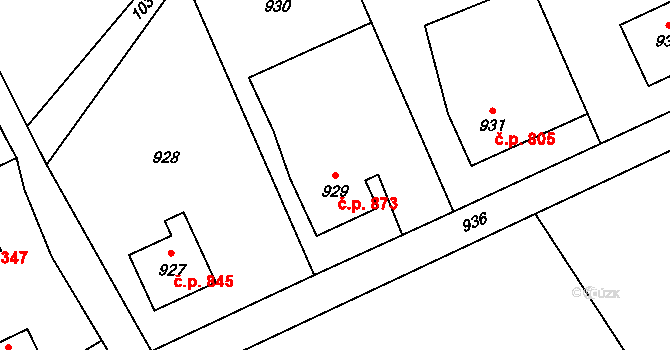 Bystřice 873 na parcele st. 929 v KÚ Bystřice nad Olší, Katastrální mapa