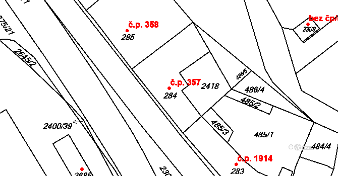 Tišnov 357 na parcele st. 284 v KÚ Tišnov, Katastrální mapa