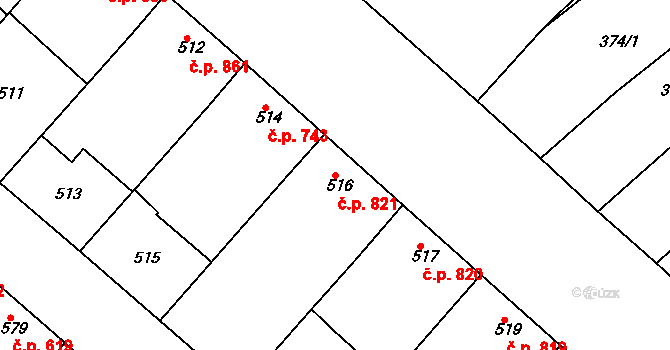 Mistřín 821, Svatobořice-Mistřín na parcele st. 516 v KÚ Mistřín, Katastrální mapa