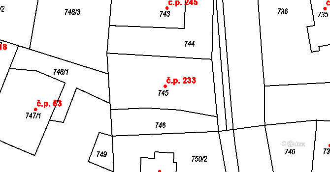 Krmelín 233 na parcele st. 745 v KÚ Krmelín, Katastrální mapa