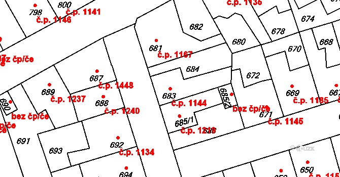 Kročehlavy 1144, Kladno na parcele st. 683 v KÚ Kročehlavy, Katastrální mapa