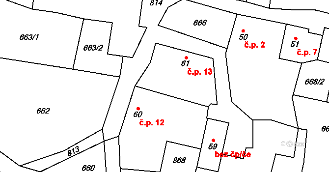 Kácovská Lhota 13, Tichonice na parcele st. 61 v KÚ Soušice, Katastrální mapa