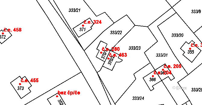 Žloukovice 280, Nižbor na parcele st. 370/1 v KÚ Žloukovice, Katastrální mapa