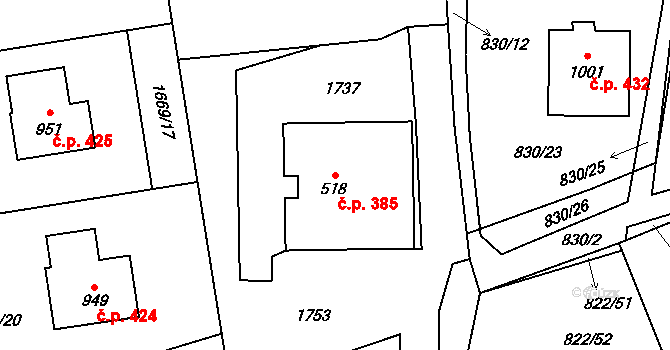 Brozany nad Ohří 385 na parcele st. 518 v KÚ Brozany nad Ohří, Katastrální mapa